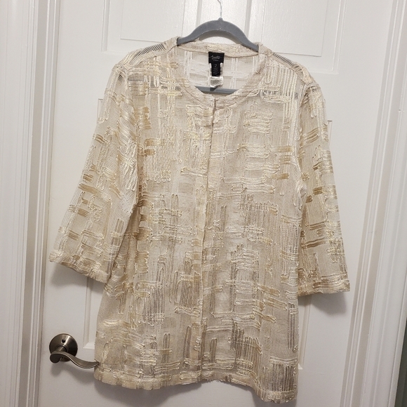 NWT Chico's Traveler's Collection Jacquard Gold Shimmer Jacket Sz 2=12, Ret $149 - Picture 11 of 14